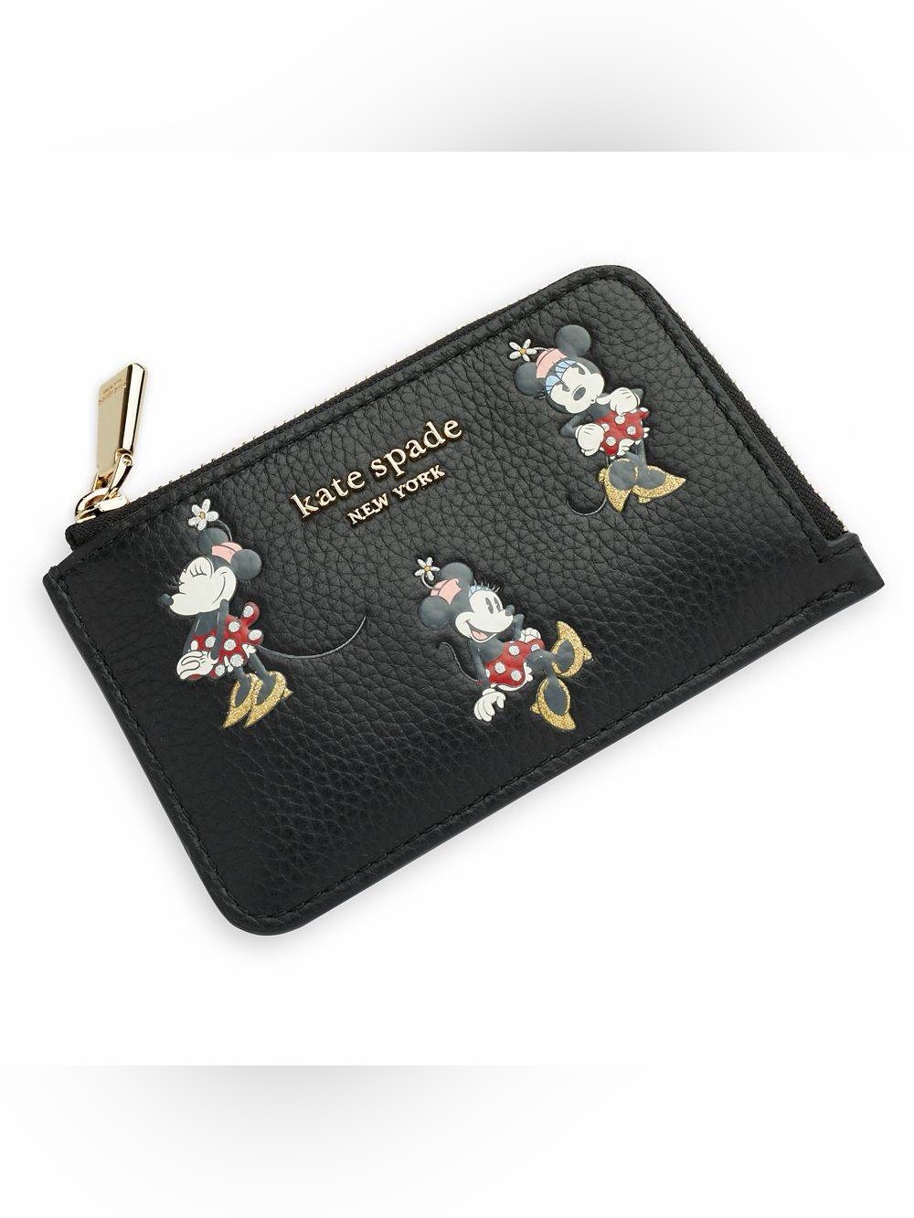 kate spade black Minnie Mouse Pebble Leather Zip Card Case